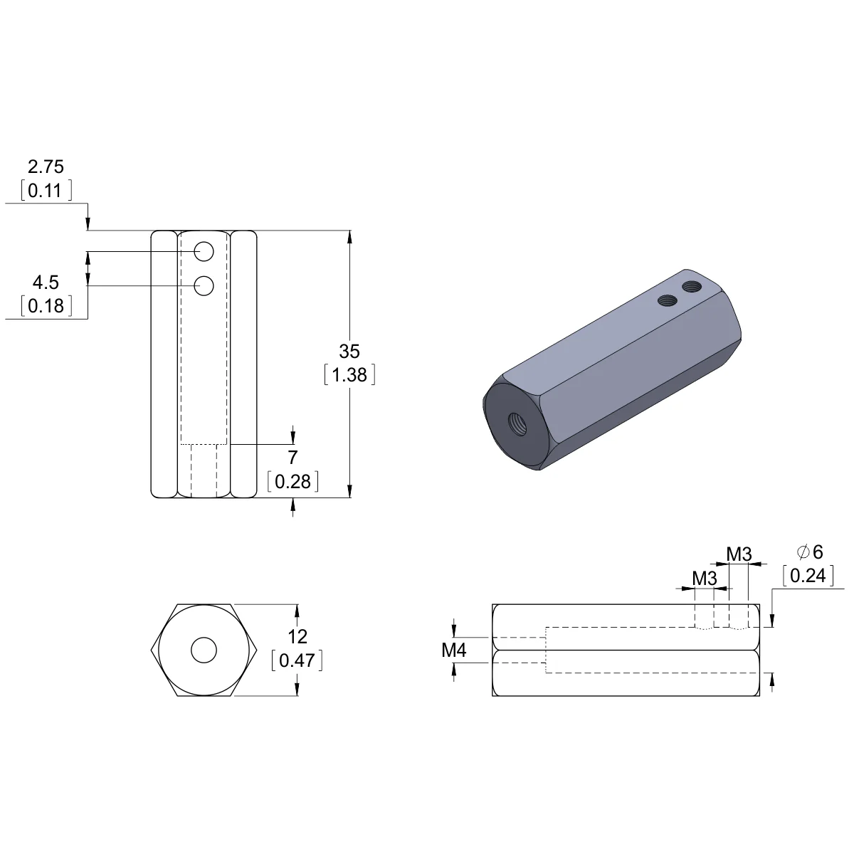12mm Hex Wheel Adapter for 6mm Shaft, Extended (2-Pack) - Image 2