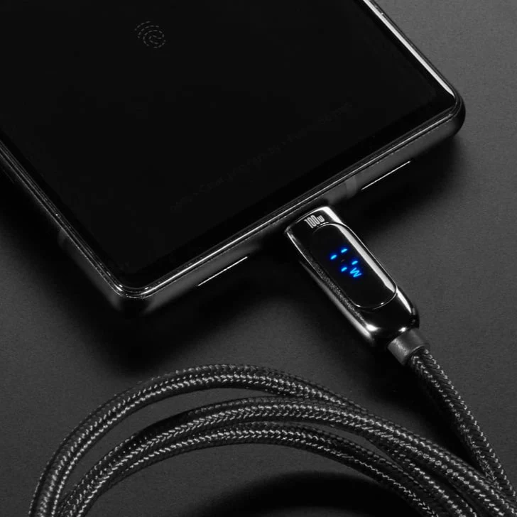 USB C to USB C Cable w/ 100W Watt Display - 2 meter Black Woven - Image 2